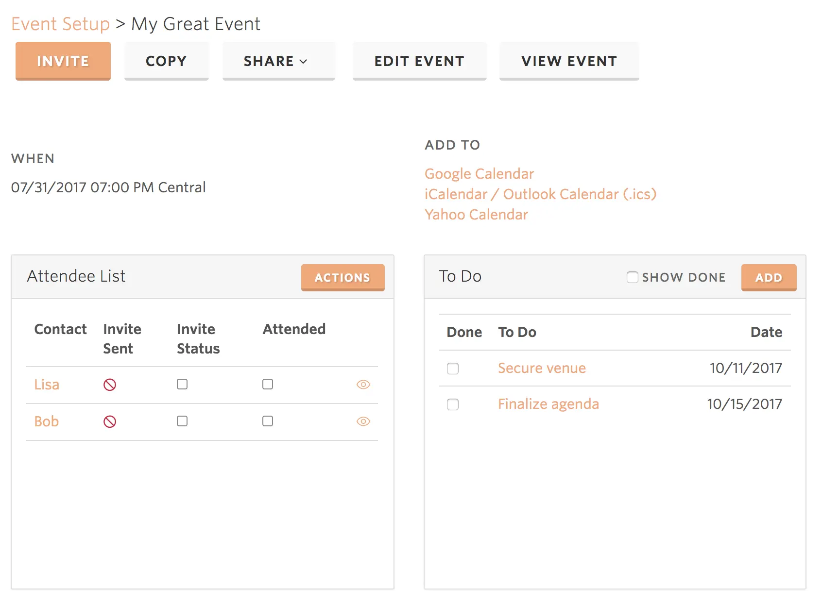 AttractWell Event Management &amp; RSVP System for Coaches